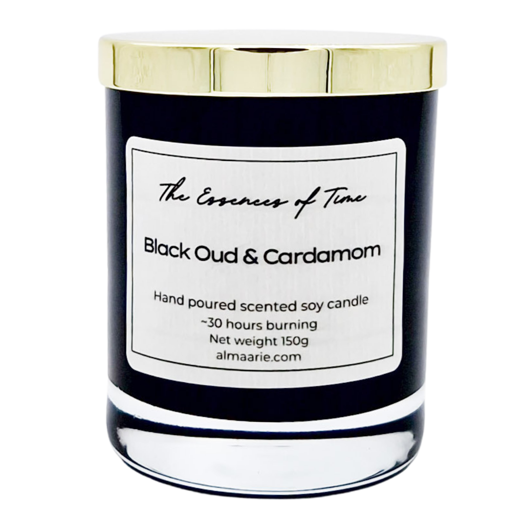 Black Oud and Cardamom scented soya candle