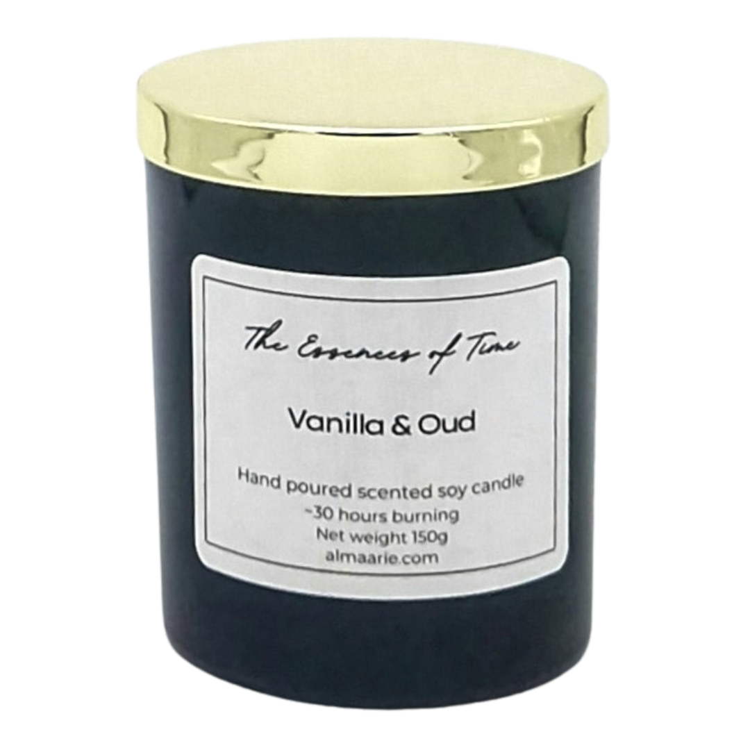 Vanilla and Oud scented soya candle