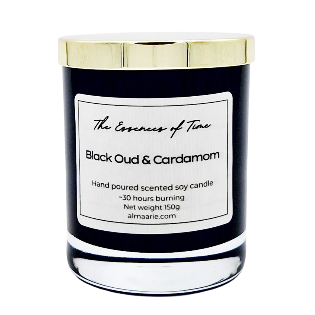 Black Oud and Cardamom scented soya candles from almaarie.com