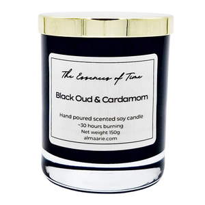 Black Oud and Cardamom scented soya candles from almaarie.com