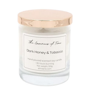 Dark Honey and Tobacco scented soya candles at almaarie.com