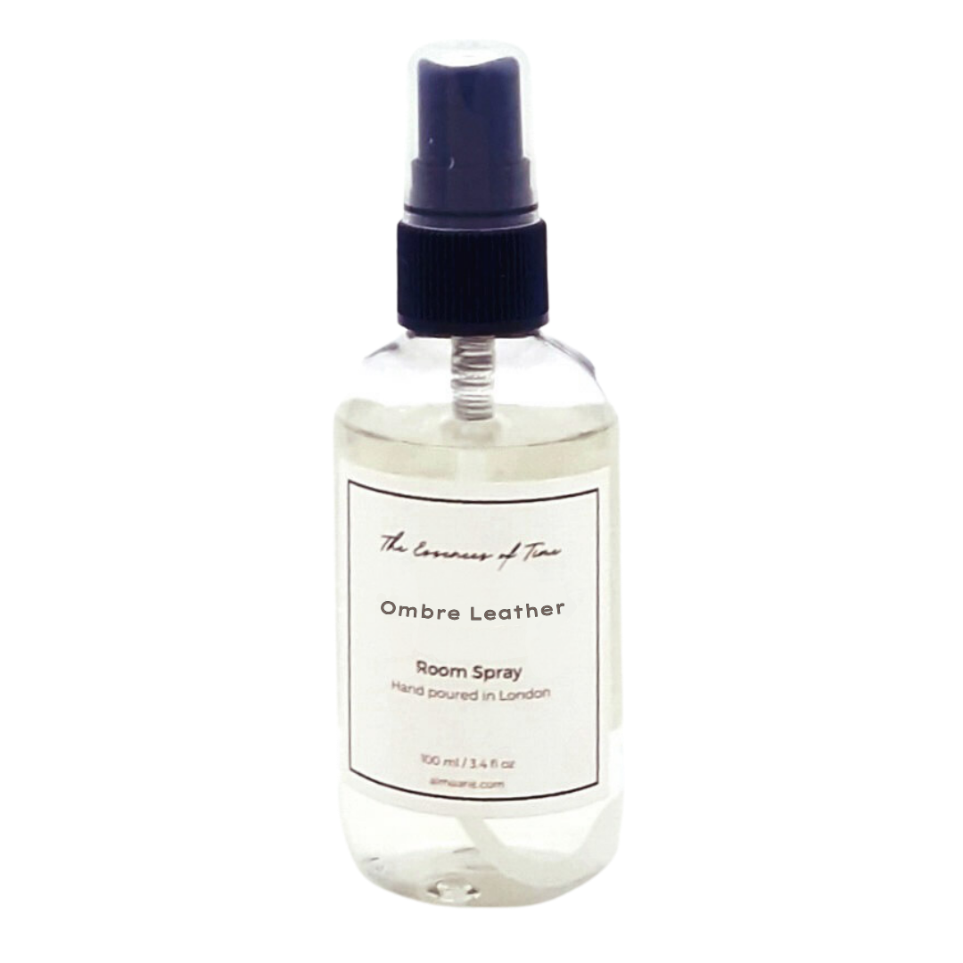 Ombre Leather scented room spray in clear PET bottle with black spray top.