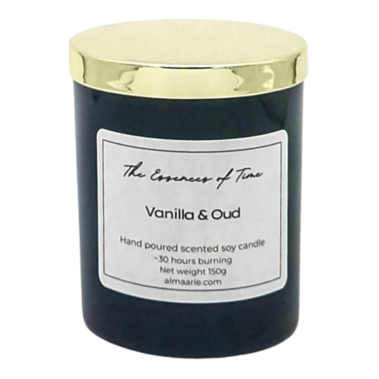 Vanilla and Oud scented soya candle