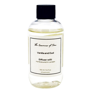 Vanilla and Oud scented diffuser refill available at almaarie.com.