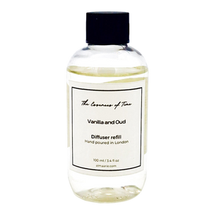 Vanilla and Oud scented diffuser refill available at almaarie.com.